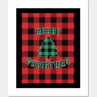 Merry Christmas Buffalo Plaids Christmas Tree Posters and Art